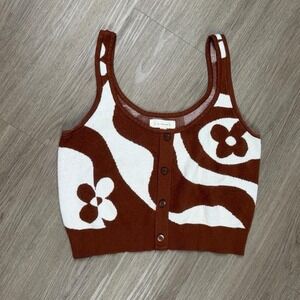 LA Hearts brown and white floral knit crop top